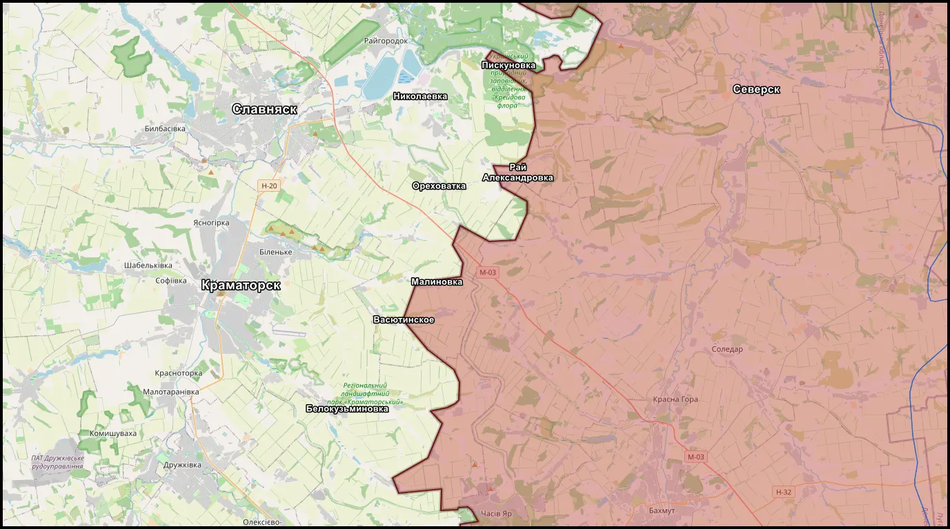 Северск, Славянск и Краматорск на карте к 2 августа 2026 года